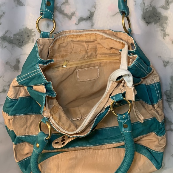 🎒 Cream & Teal Stripe DG Style Bag - Picture 7 of 13